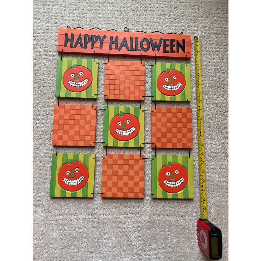 Halloween Wall Hanging OS Orange Wood Jack-o-Lantern Folk Art Vintage